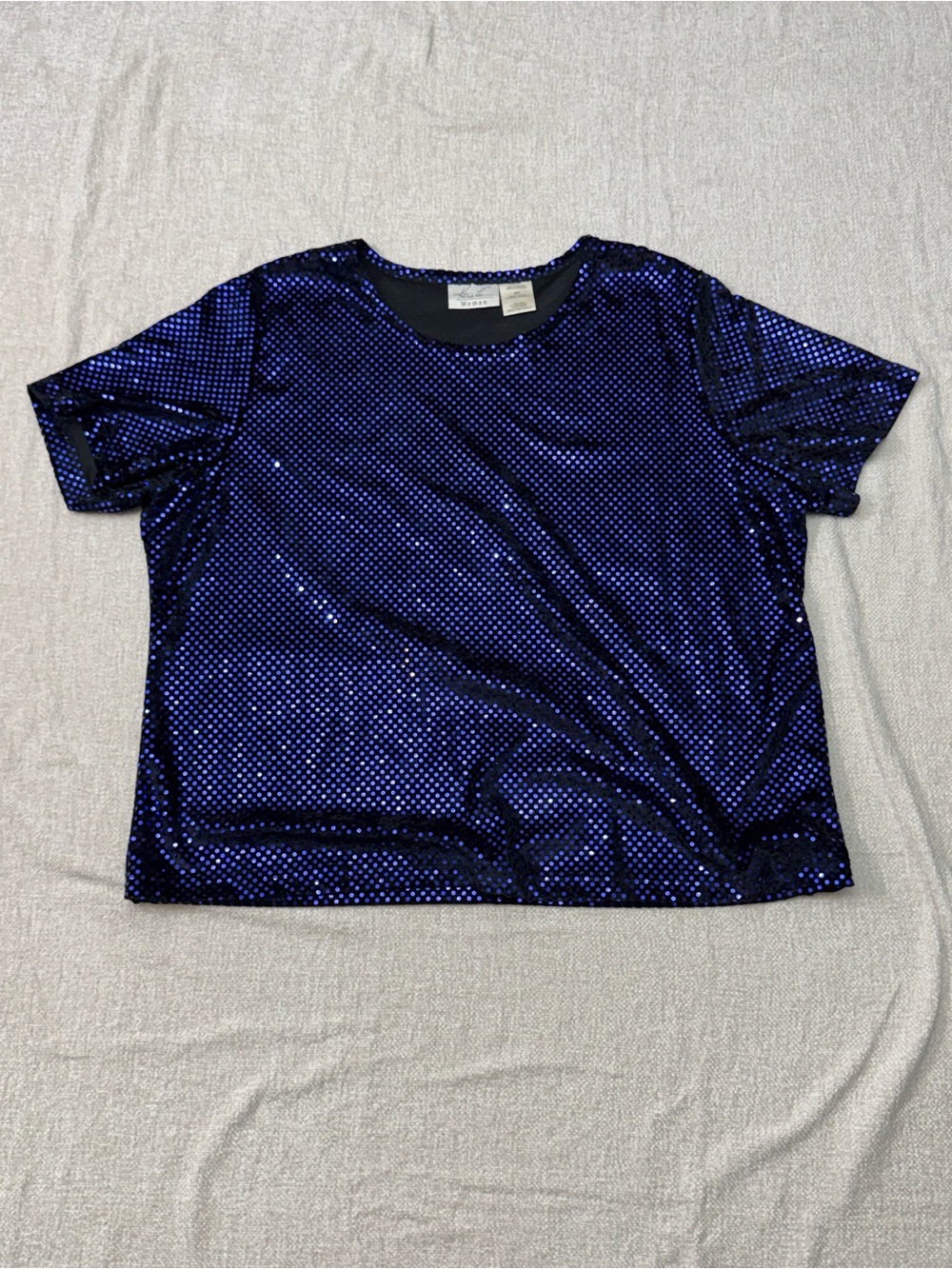 Kathie Lee Collection Blue Sequin Short-Sleeve Top